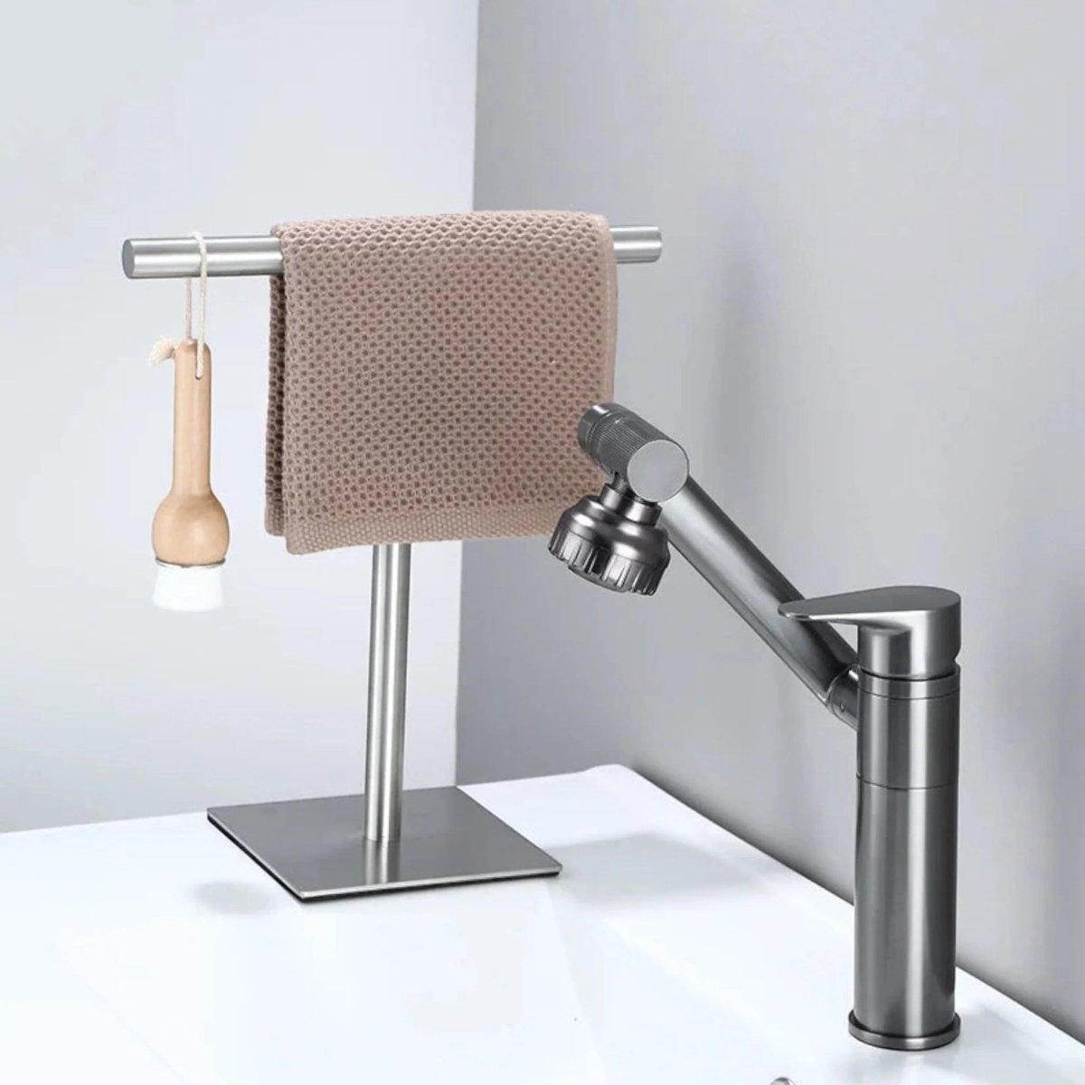 Metal Towel Rack with Non-Slip Base for Bath and Hand Towels-Bedding & Bath > Bathroom Accessories-casanuva-Silver-casanuva