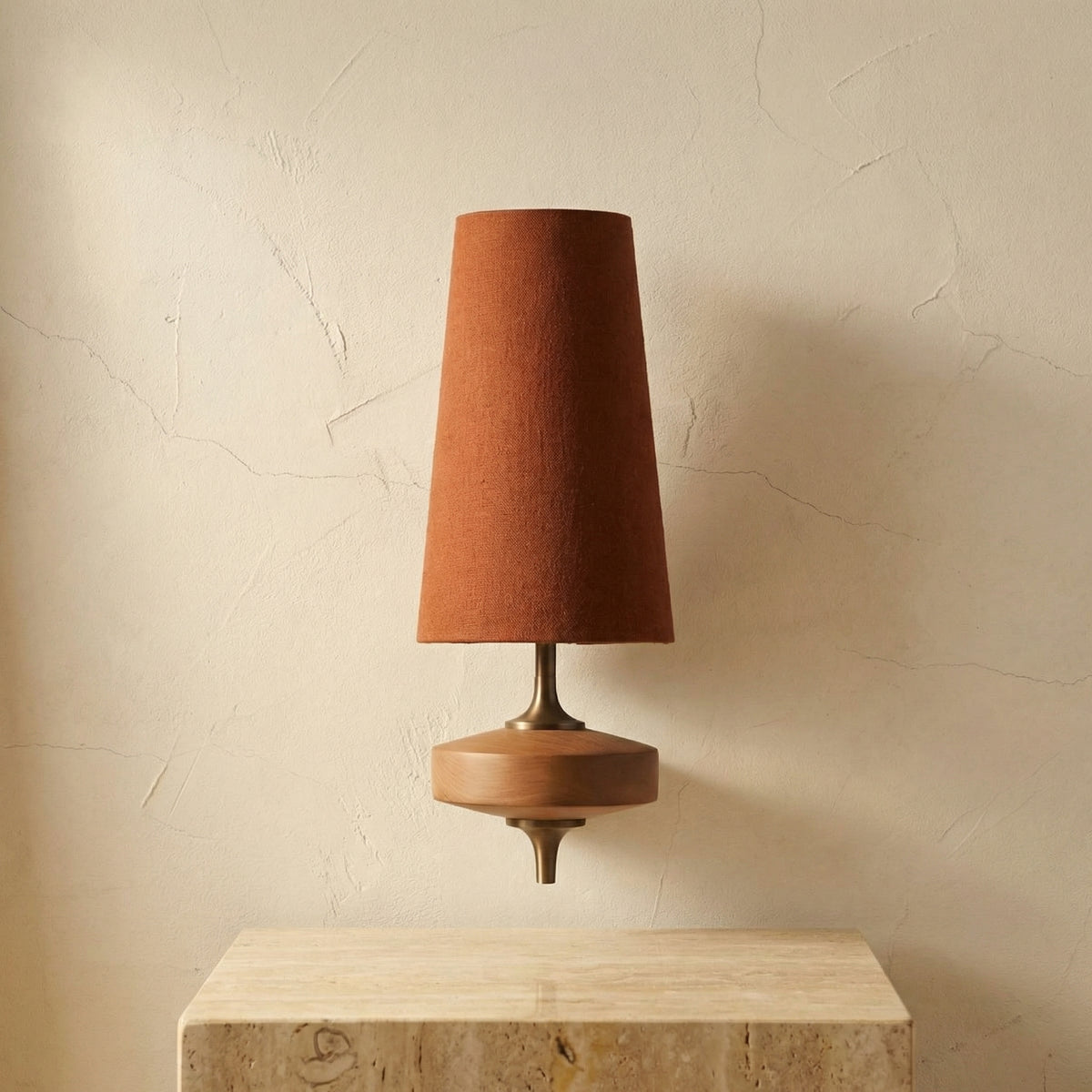 Mid Century Wall Sconce with Wood and Fabric Shade-Lighting > Wall Lights-casanuva-casanuva