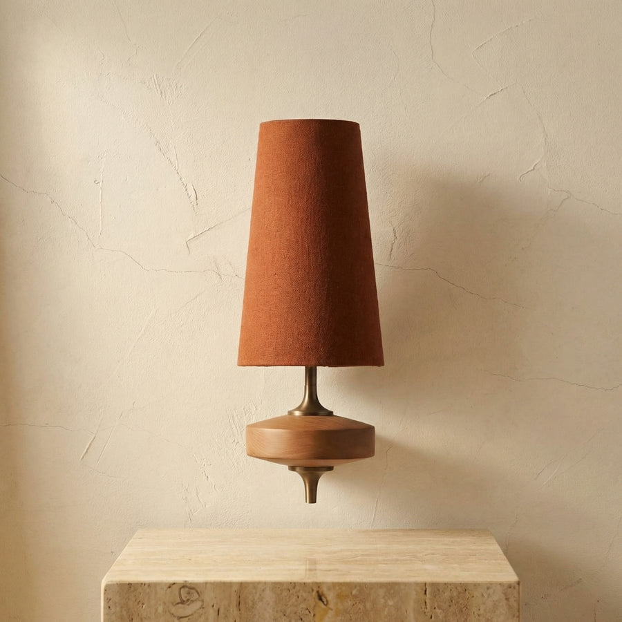 Mid Century Wall Sconce with Wood and Fabric Shade-Lighting > Wall Lights-casanuva-casanuva