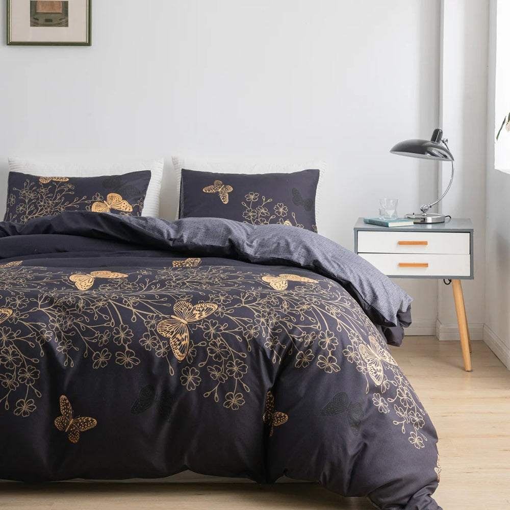 Midnight Butterfly Duvet Cover Set 3 Pieces-Bedding & Bath > Bedding Sets-casanuva-casanuva