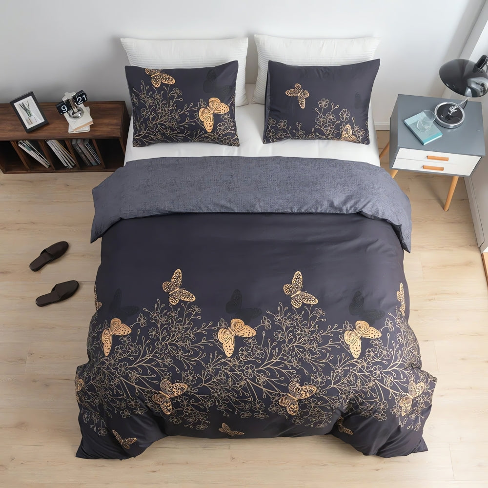 Midnight Butterfly Duvet Cover Set 3 Pieces-Bedding & Bath > Bedding Sets-casanuva-casanuva