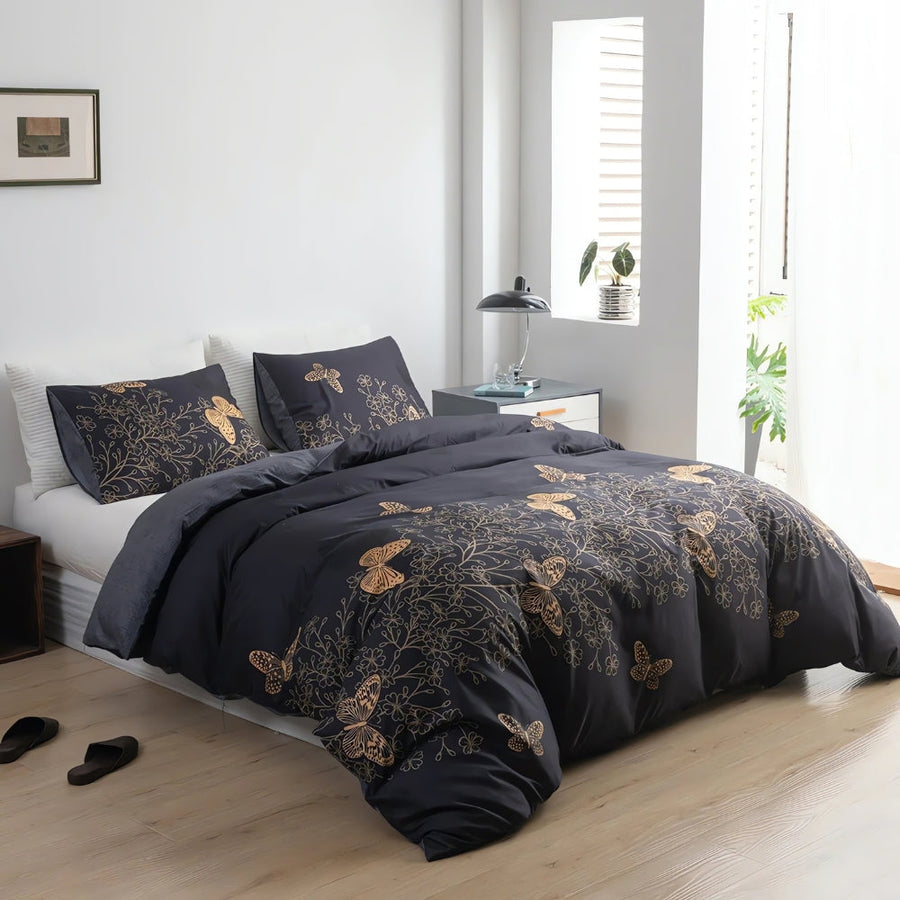 Midnight Butterfly Duvet Cover Set 3 Pieces-Bedding & Bath > Bedding Sets-casanuva-casanuva