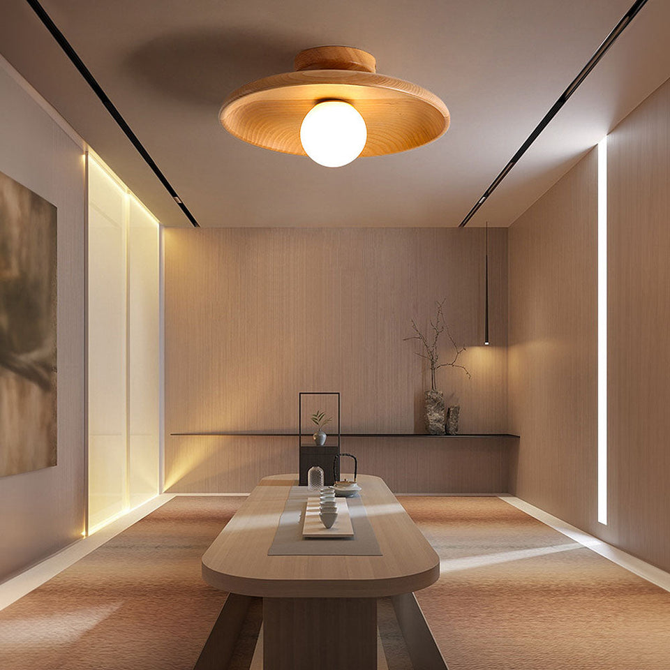 Minimalist Round Ceiling Light in Nordic Wood Finish-Lighting > Ceiling Lights-casanuva-Wood-D35*H15CM-casanuva
