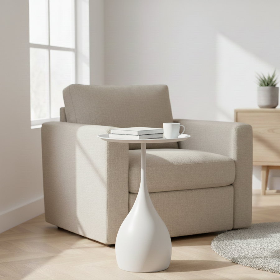 Mobile Round Side Table Light Luxury Design for Sofa and Bed-Furniture > Side Tables-casanuva-White-casanuva