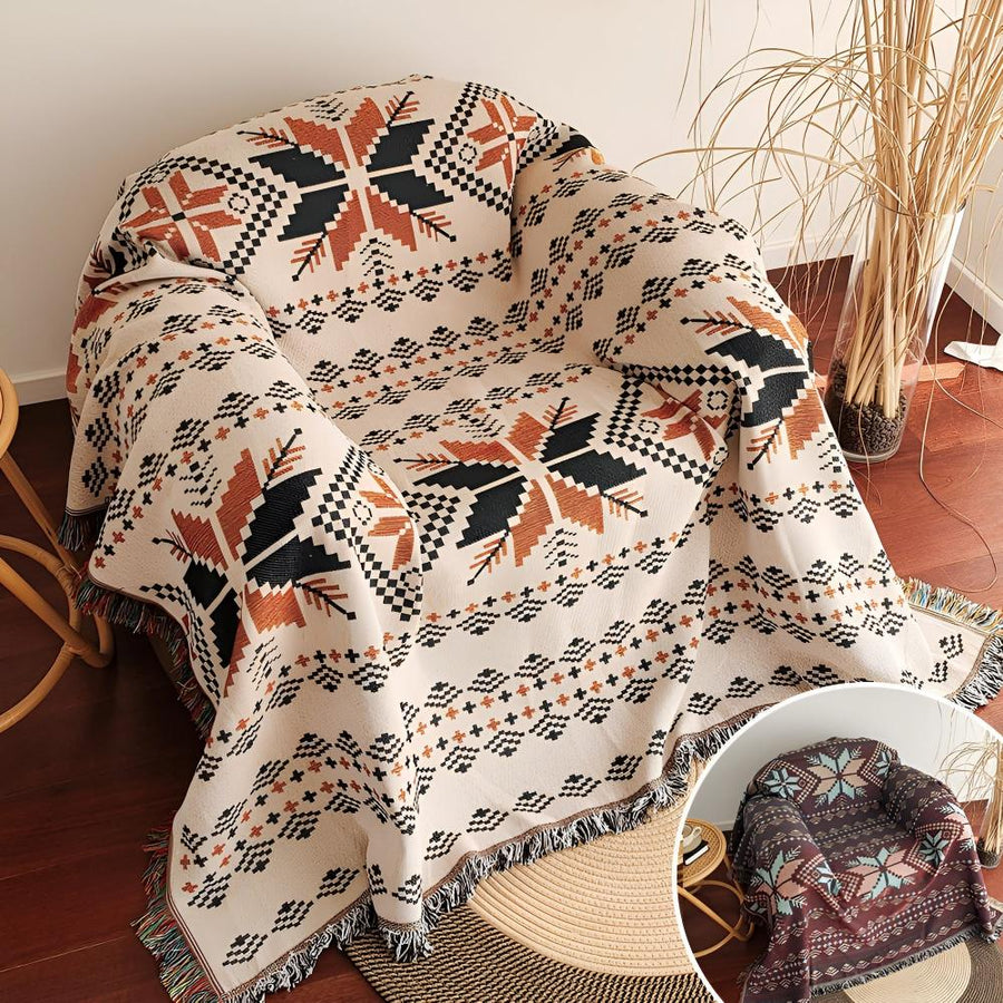 Moroccan Picnic Blanket Washable Microfiber Cotton Blend Boho Pattern-Bedding & Bath > Blankets-casanuva-casanuva