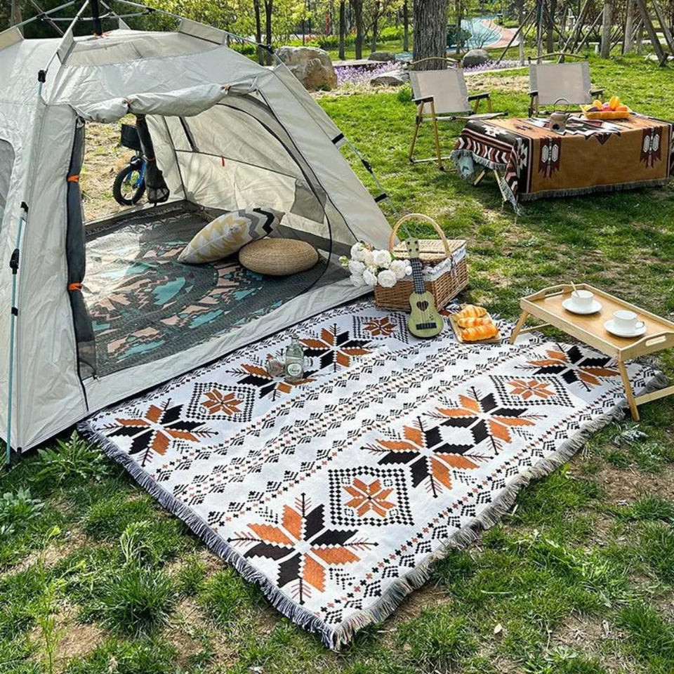 Moroccan Picnic Blanket Washable Microfiber Cotton Blend Boho Pattern-Bedding & Bath > Blankets-casanuva-casanuva