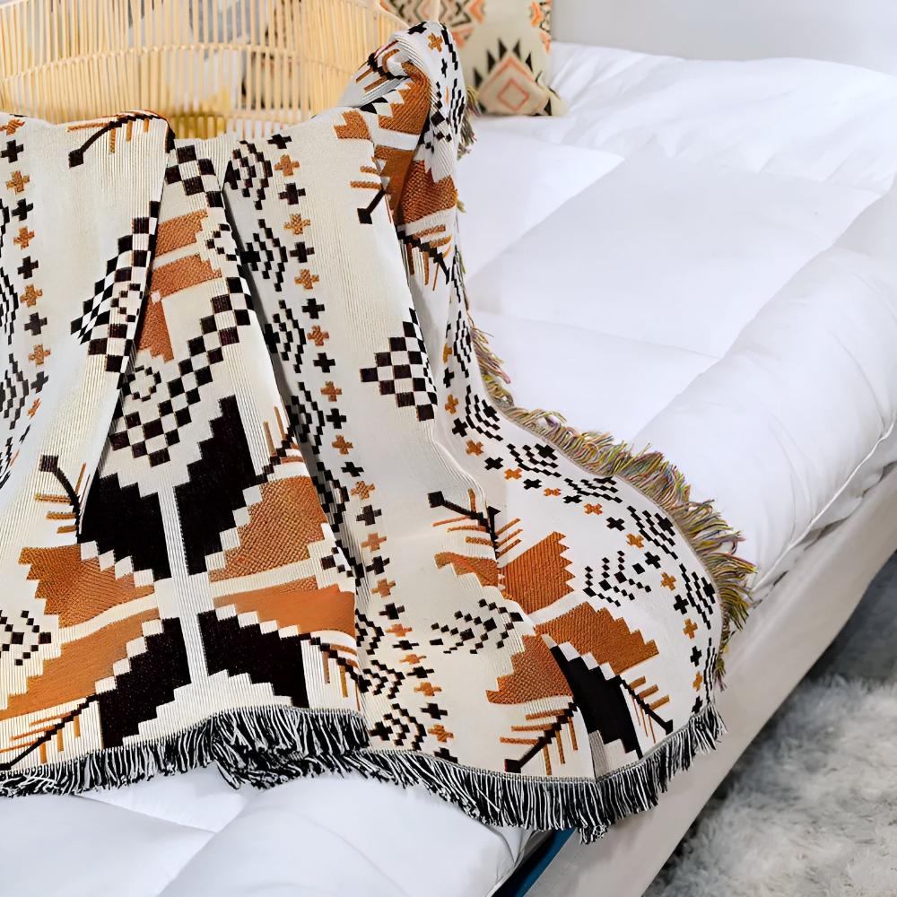 Moroccan Picnic Blanket Washable Microfiber Cotton Blend Boho Pattern-Bedding & Bath > Blankets-casanuva-casanuva