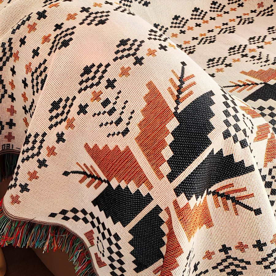 Moroccan Picnic Blanket Washable Microfiber Cotton Blend Boho Pattern-Bedding & Bath > Blankets-casanuva-casanuva