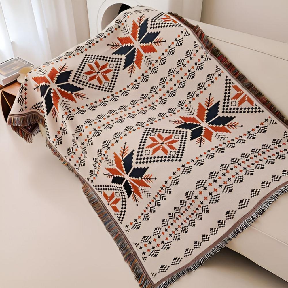Moroccan Picnic Blanket Washable Microfiber Cotton Blend Boho Pattern-Bedding & Bath > Blankets-casanuva-90 × 90 cm-casanuva