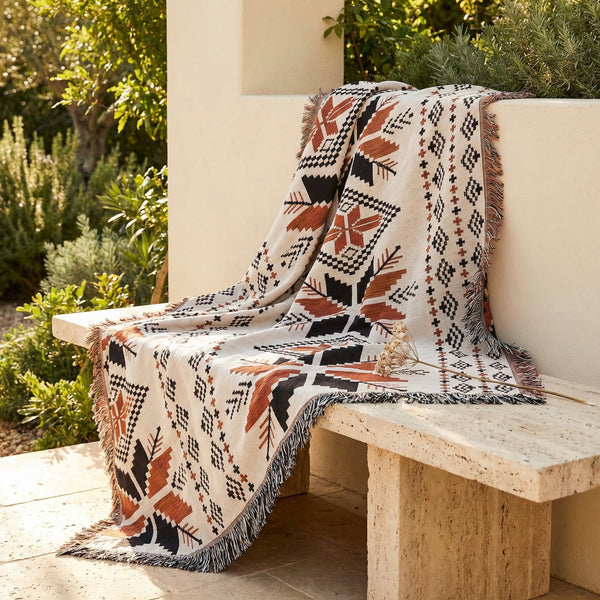 Moroccan Picnic Blanket Washable Microfiber Cotton Blend Boho Pattern-Bedding & Bath > Blankets-casanuva-casanuva