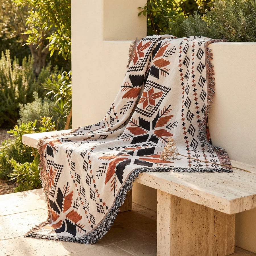 Moroccan Picnic Blanket Washable Microfiber Cotton Blend Boho Pattern-Bedding & Bath > Blankets-casanuva-casanuva