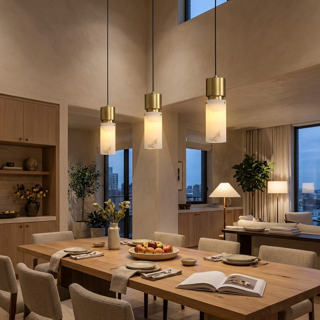 Natural Alabaster Brass Pendant Light Fixture-Lighting > Pendant Lights-casanuva-casanuva