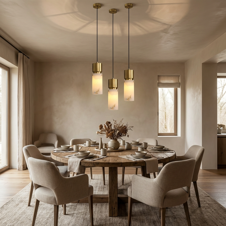 Natural Alabaster Brass Pendant Light Fixture-Lighting > Pendant Lights-casanuva-casanuva