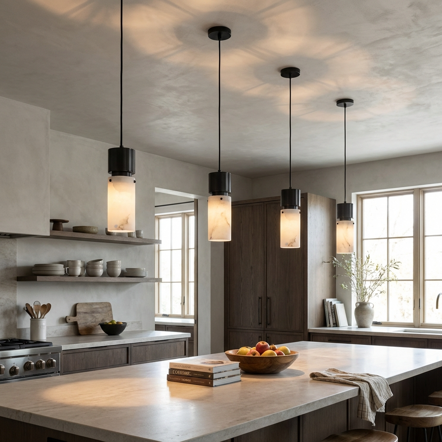 Natural Alabaster Brass Pendant Light Fixture-Lighting > Pendant Lights-casanuva-casanuva