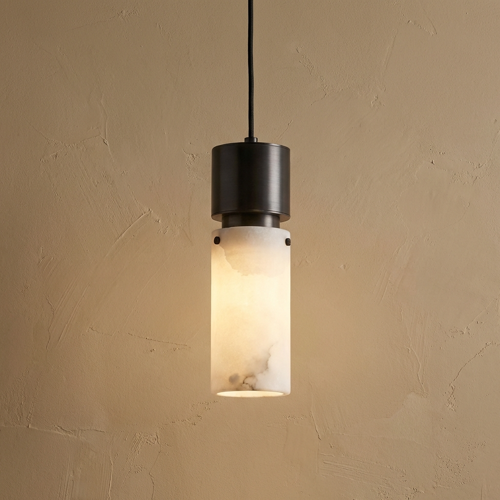 Natural Alabaster Brass Pendant Light Fixture-Lighting > Pendant Lights-casanuva-Black-Warm White-casanuva