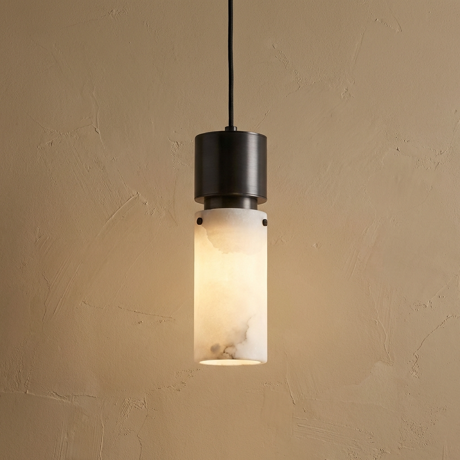 Natural Alabaster Brass Pendant Light Fixture-Lighting > Pendant Lights-casanuva-Black-Warm White-casanuva