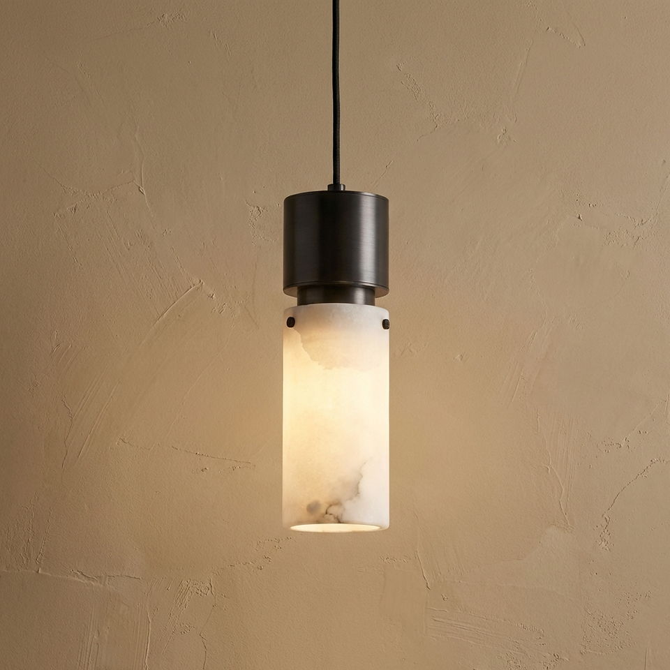 Natural Alabaster Brass Pendant Light Fixture-Lighting > Pendant Lights-casanuva-Black-Warm White-casanuva
