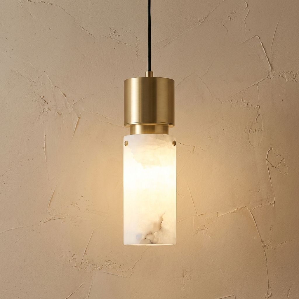 Natural Alabaster Brass Pendant Light Fixture-Lighting > Pendant Lights-casanuva-Gold-Warm White-casanuva