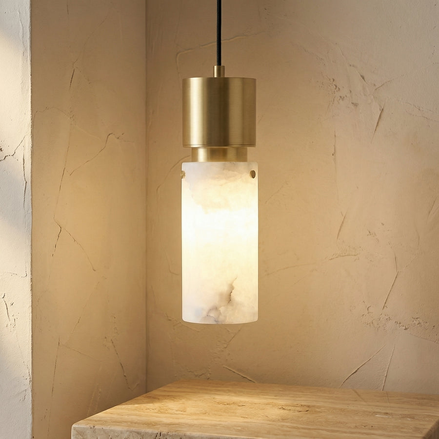 Natural Alabaster Brass Pendant Light Fixture-Lighting > Pendant Lights-casanuva-casanuva