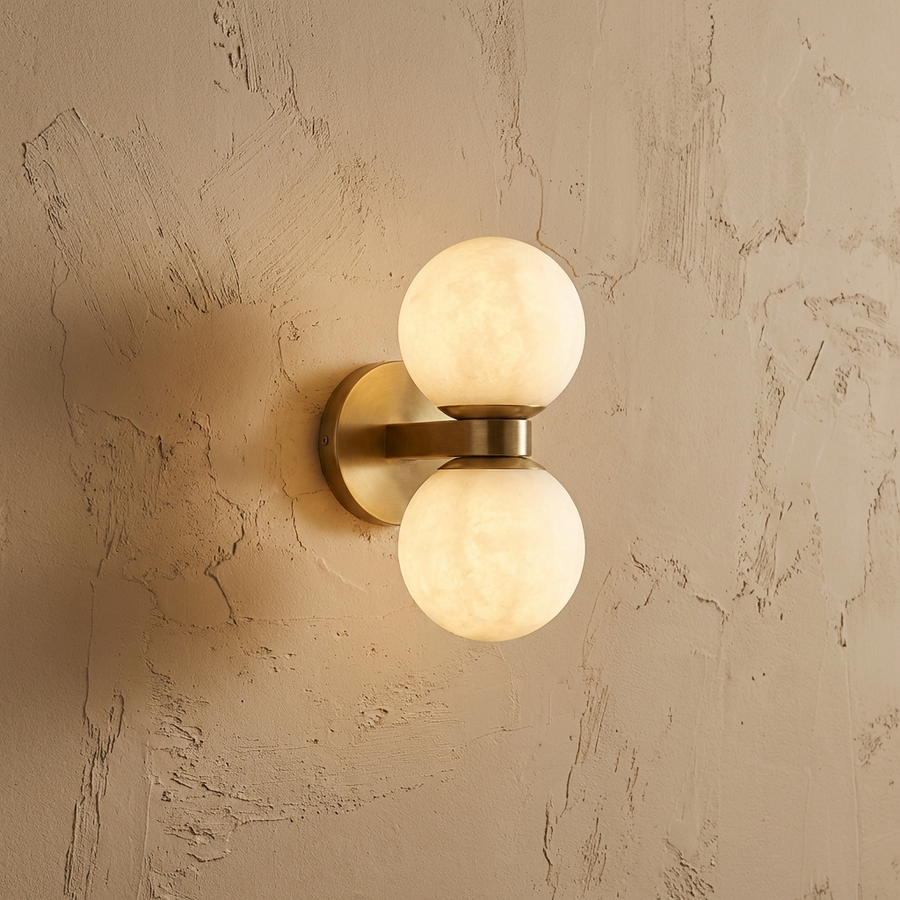 Natural Alabaster Double Ball Wall Light Fixture-Lighting > Wall Lights-casanuva-casanuva