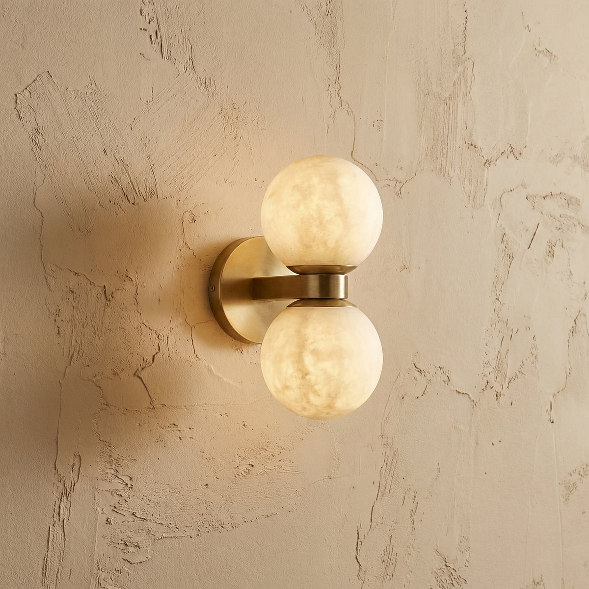 Natural Alabaster Double Ball Wall Light Fixture-Lighting > Wall Lights-casanuva-casanuva