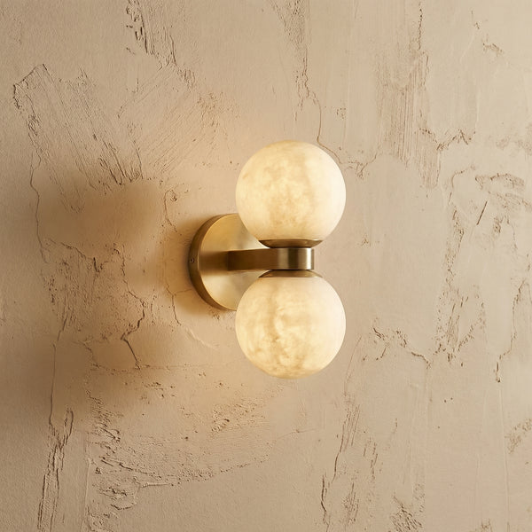 Natural Alabaster Double Ball Wall Light Fixture-Lighting > Wall Lights-casanuva-casanuva