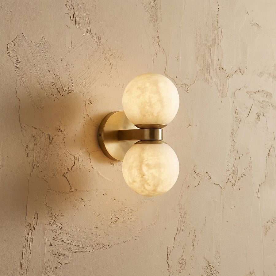 Natural Alabaster Double Ball Wall Light Fixture-Lighting > Wall Lights-casanuva-casanuva