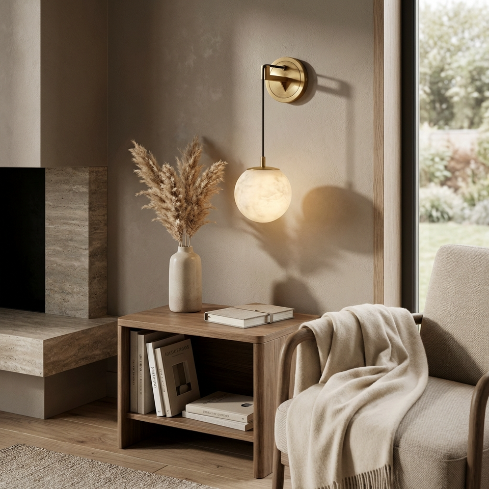 Natural Alabaster Globe Wall Light-Lighting > Wall Lights-casanuva-casanuva