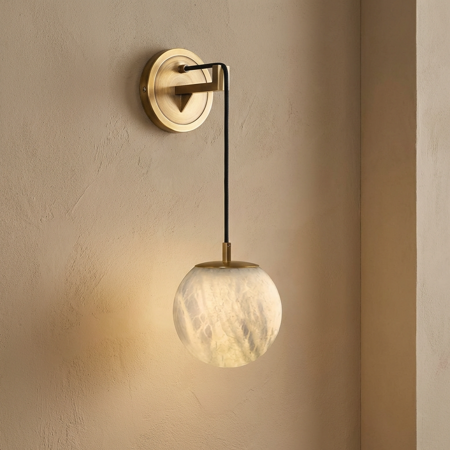 Natural Alabaster Globe Wall Light-Lighting > Wall Lights-casanuva-Gold - 12cm-Warm Light-casanuva