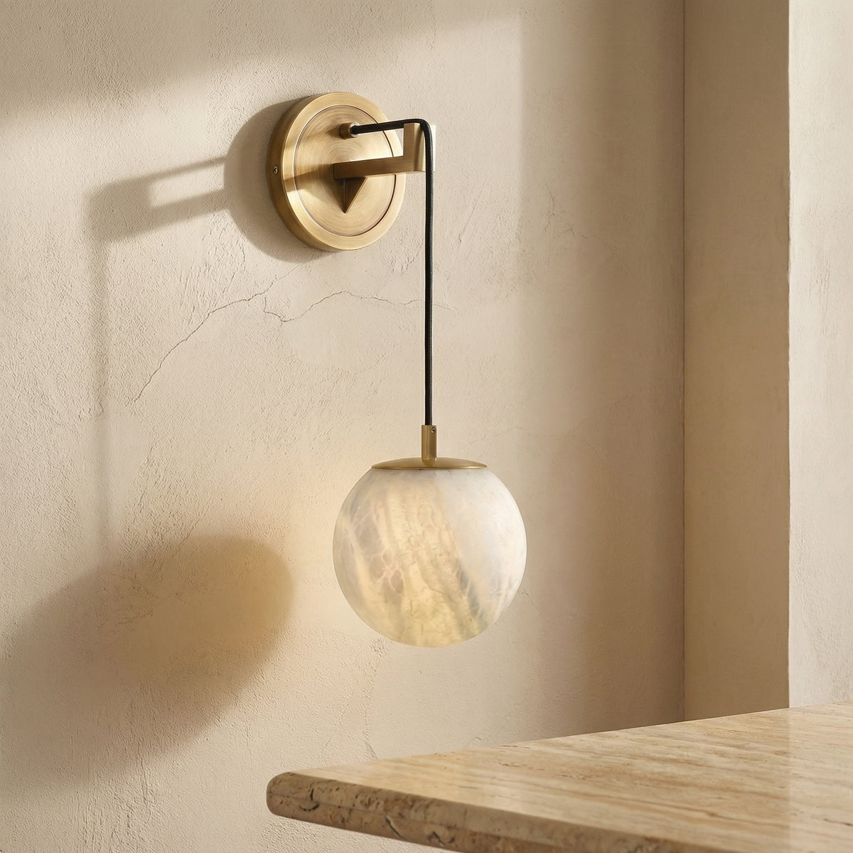 Natural Alabaster Globe Wall Light-Lighting > Wall Lights-casanuva-casanuva