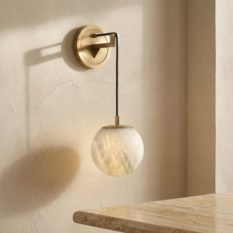 Natural Alabaster Globe Wall Light-Lighting > Wall Lights-casanuva-casanuva