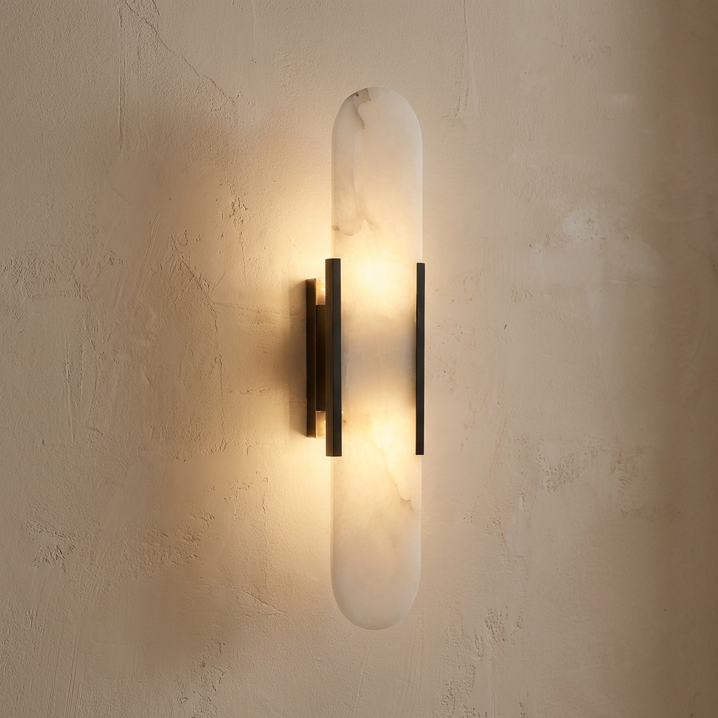 Natural Alabaster Wall Lamp Elongated Design-Lighting > Wall Lights-casanuva-D10cm x H50cm-Black-casanuva