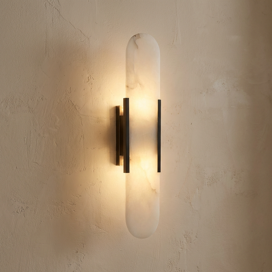 Natural Alabaster Wall Lamp Elongated Design-Lighting > Wall Lights-casanuva-D10cm x H50cm-Black-casanuva