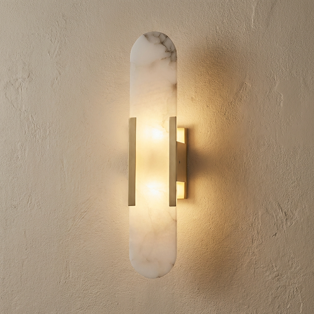 Natural Alabaster Wall Lamp Elongated Design-Lighting > Wall Lights-casanuva-D10cm x H50cm-Brass-casanuva