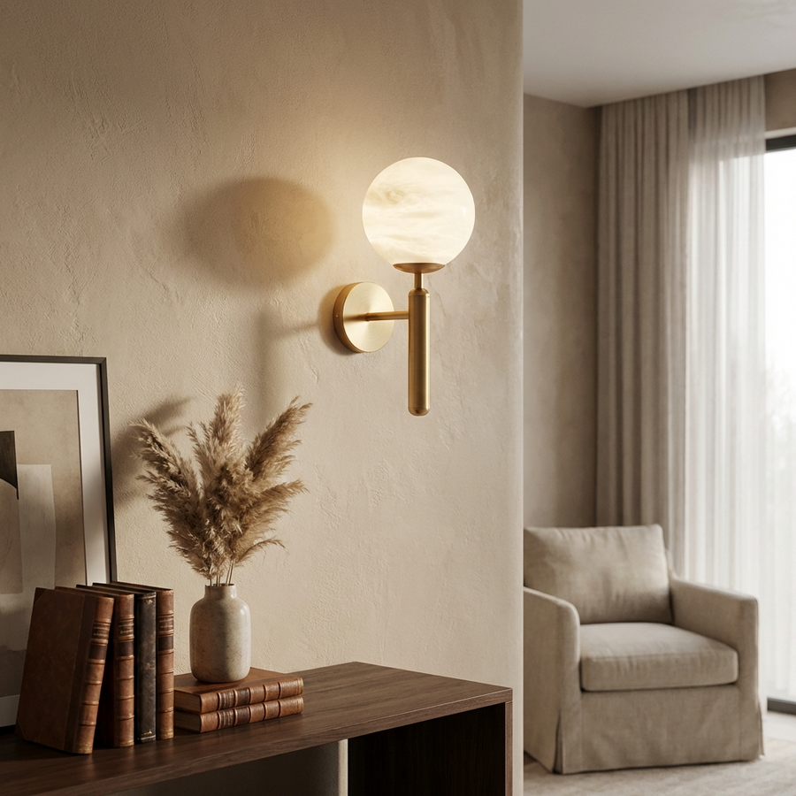 Natural Alabaster Wall Light Orb-Lighting > Wall Lights-casanuva-casanuva