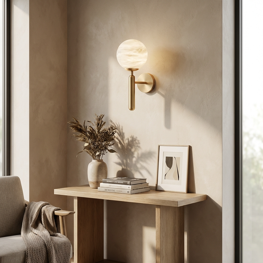 Natural Alabaster Wall Light Orb-Lighting > Wall Lights-casanuva-casanuva