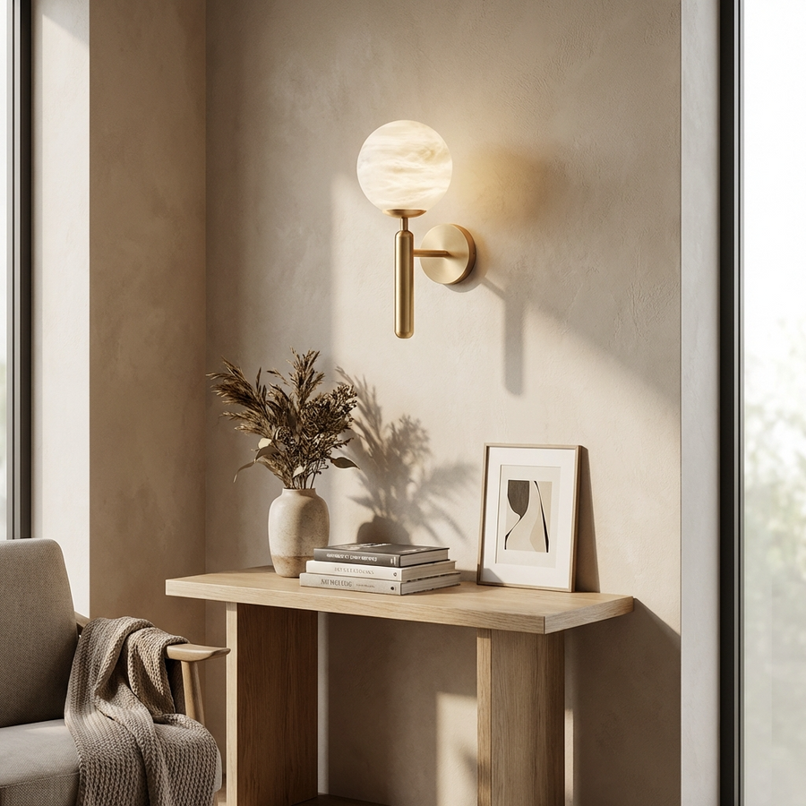 Natural Alabaster Wall Light Orb-Lighting > Wall Lights-casanuva-casanuva