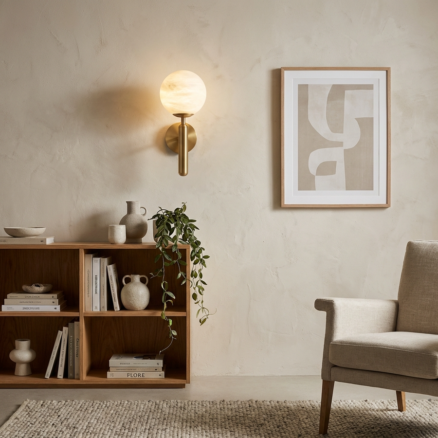 Natural Alabaster Wall Light Orb-Lighting > Wall Lights-casanuva-casanuva
