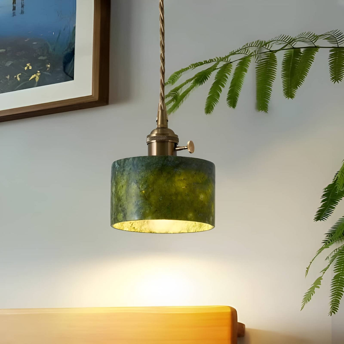 Natural Jade Dark Green Pendant Light-Lighting > Chandeliers & Pendant Lights-casanuva-casanuva