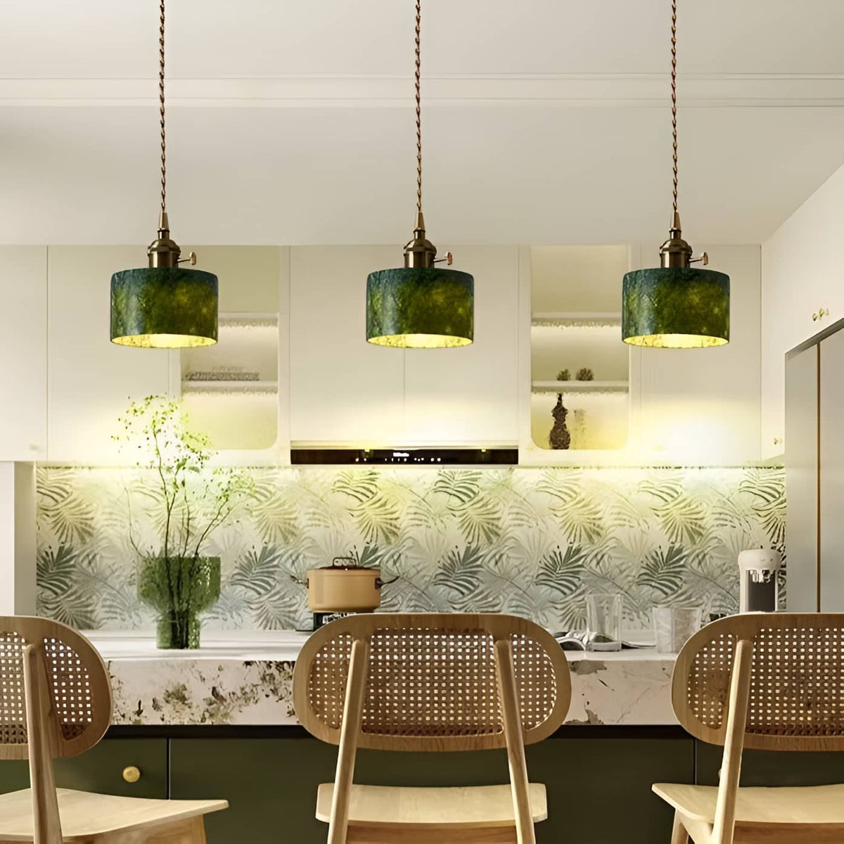 Natural Jade Dark Green Pendant Light-Lighting > Chandeliers & Pendant Lights-casanuva-casanuva