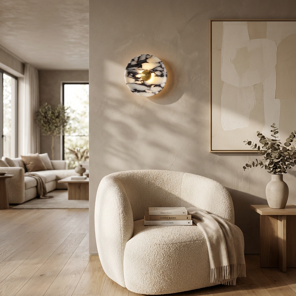 Natural Marble Round Wall Light Fixture-Lighting > Wall Lights-casanuva-casanuva