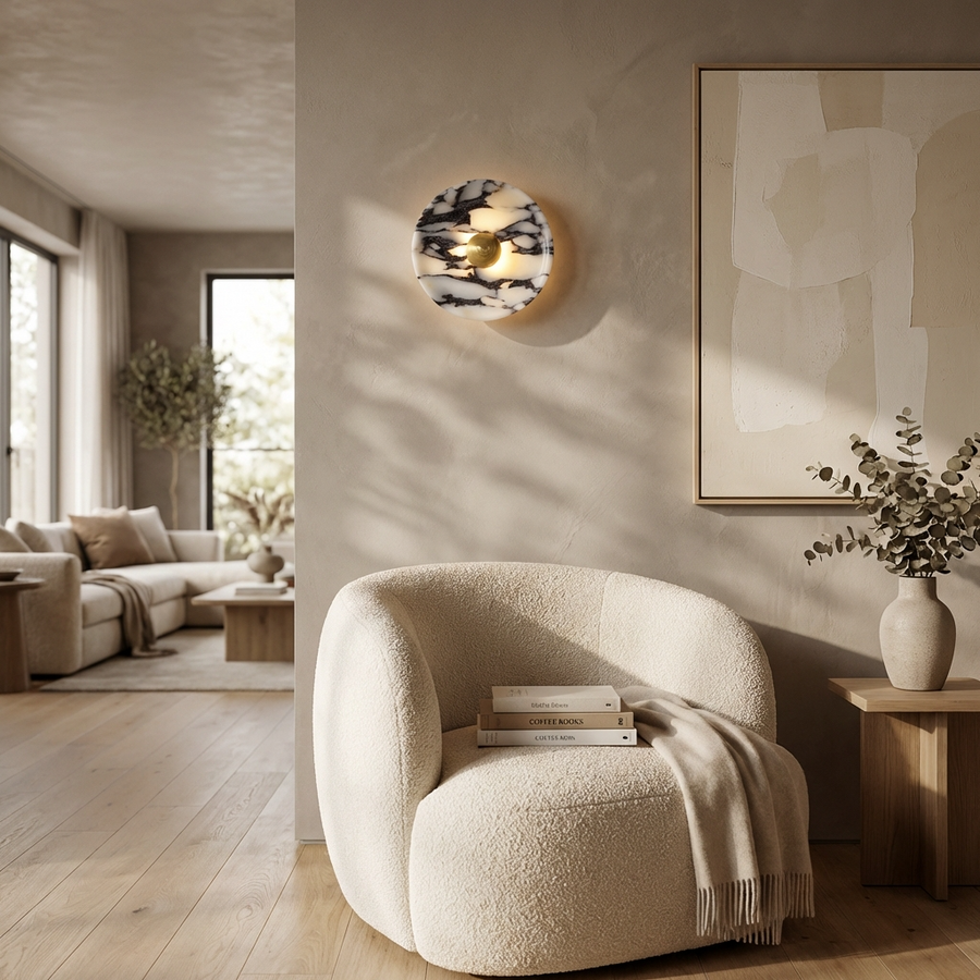 Natural Marble Round Wall Light Fixture-Lighting > Wall Lights-casanuva-casanuva