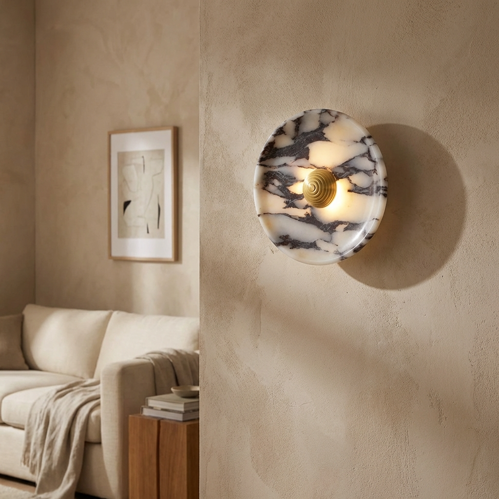 Natural Marble Round Wall Light Fixture-Lighting > Wall Lights-casanuva-casanuva
