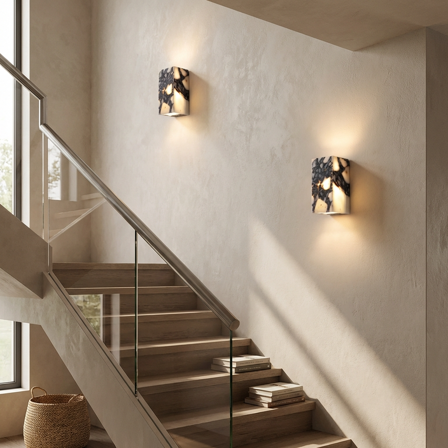 Natural Marble Square Wall Light Fixture-Lighting > Wall Lights-casanuva-casanuva