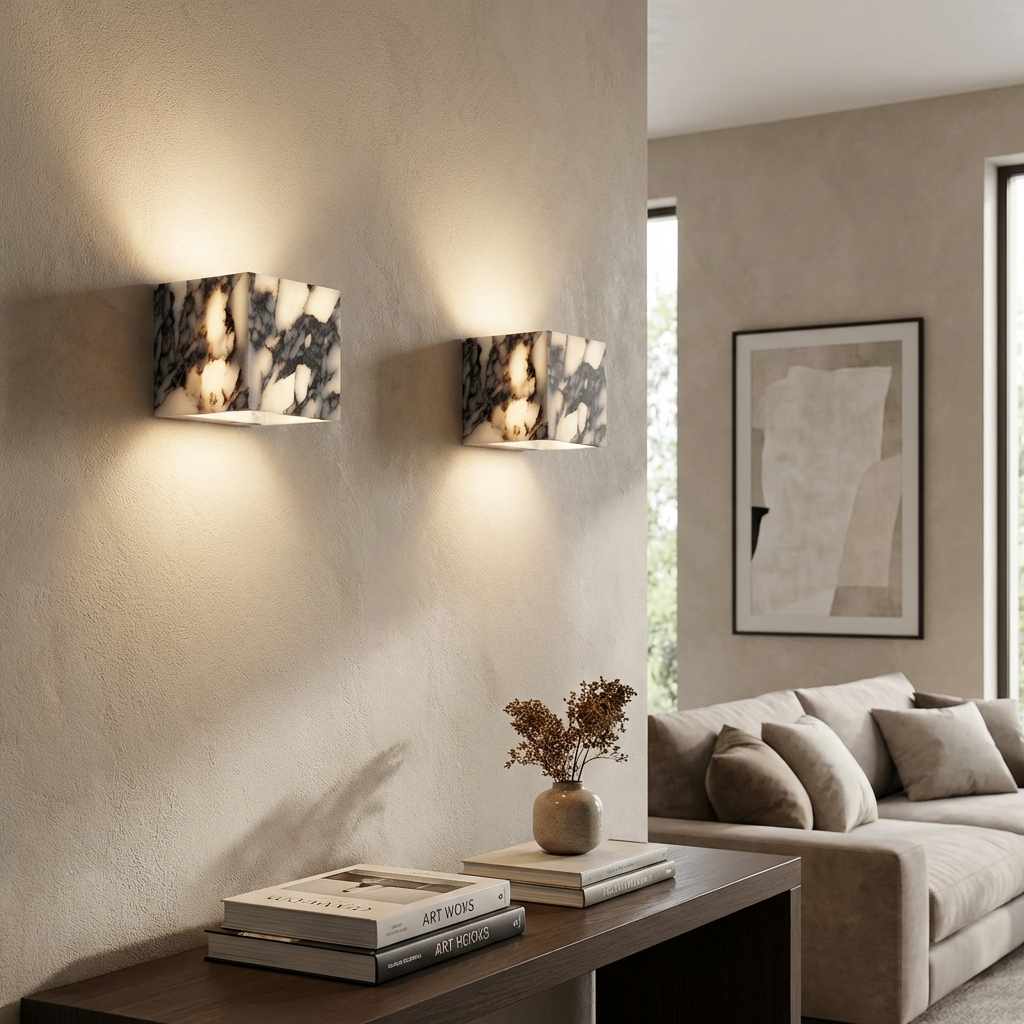 Natural Marble Square Wall Light Fixture-Lighting > Wall Lights-casanuva-casanuva