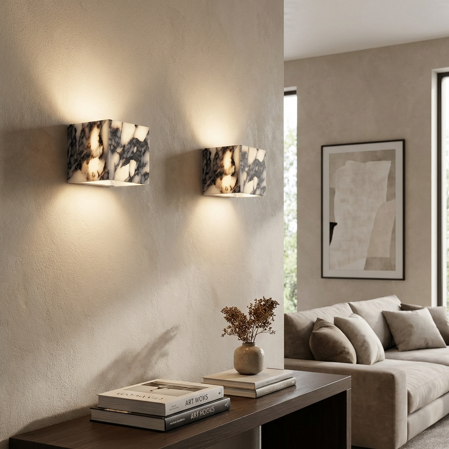 Natural Marble Square Wall Light Fixture-Lighting > Wall Lights-casanuva-casanuva