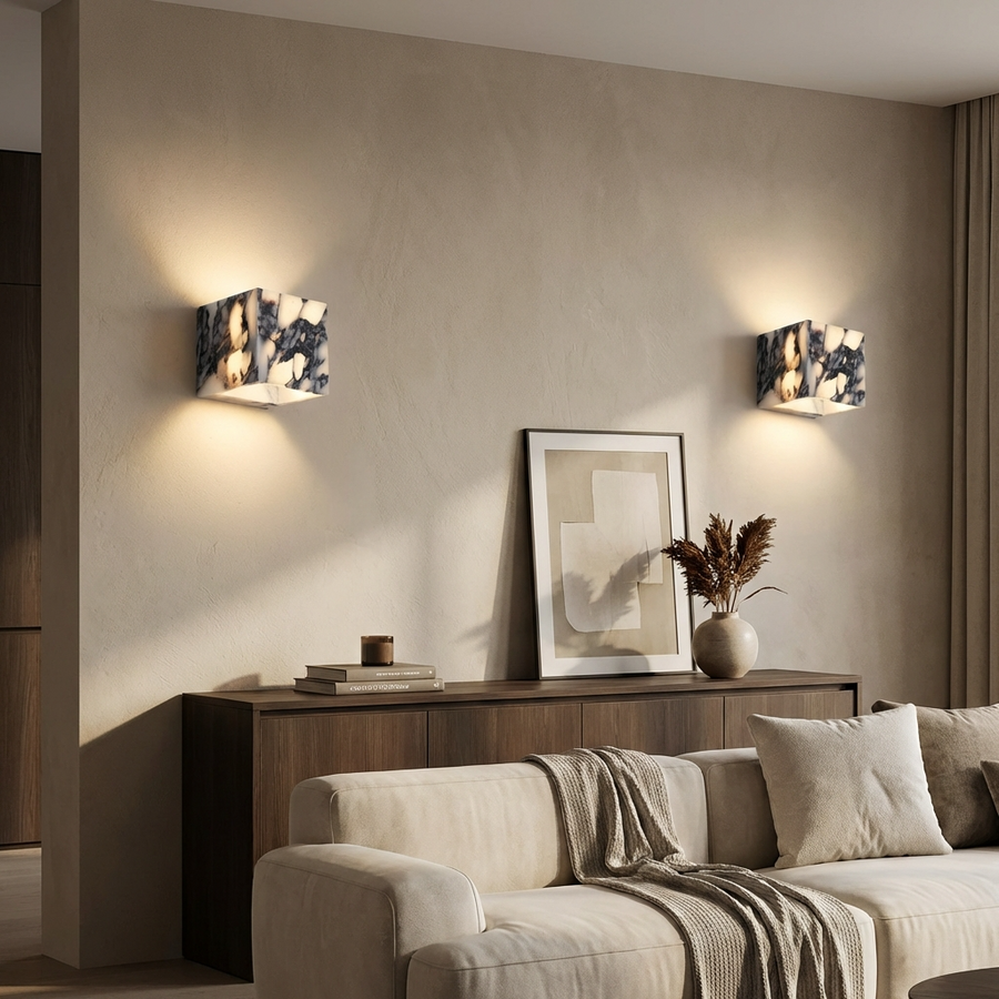 Natural Marble Square Wall Light Fixture-Lighting > Wall Lights-casanuva-casanuva