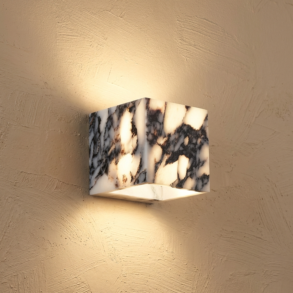 Natural Marble Square Wall Light Fixture-Lighting > Wall Lights-casanuva-Square-Warm Light-casanuva