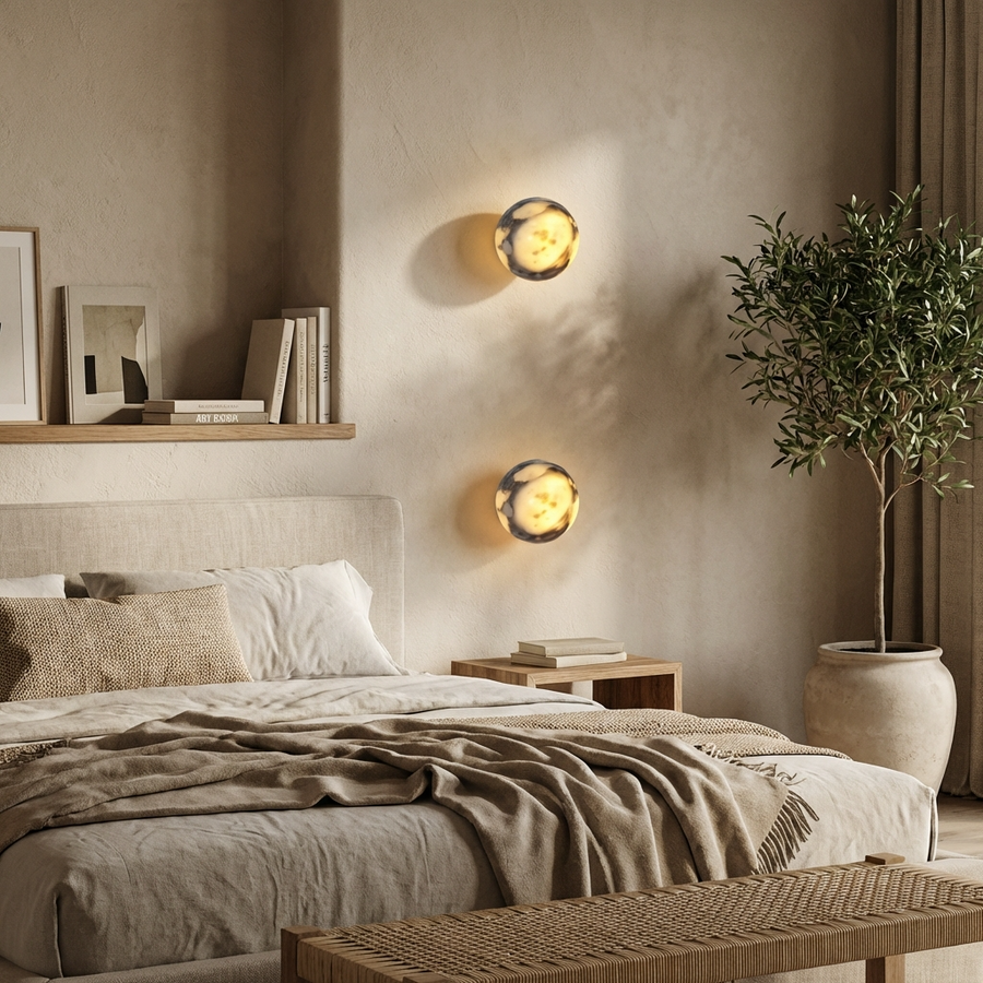 Natural Marble Stone Ball Wall Light Fixture-Lighting > Wall Lights-casanuva-casanuva