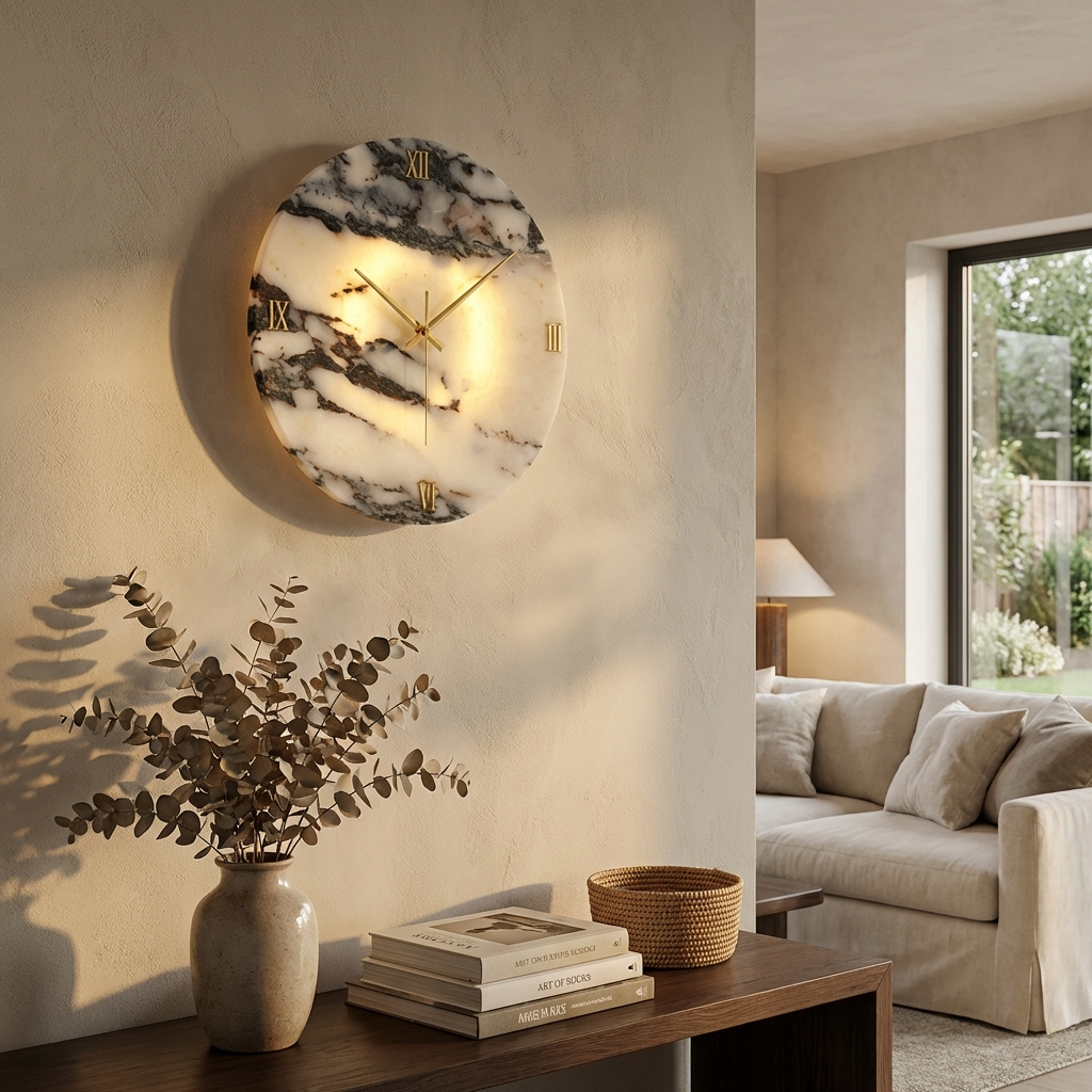 Natural Marble Wall Clock Light-Lighting > Wall Lights-casanuva-casanuva